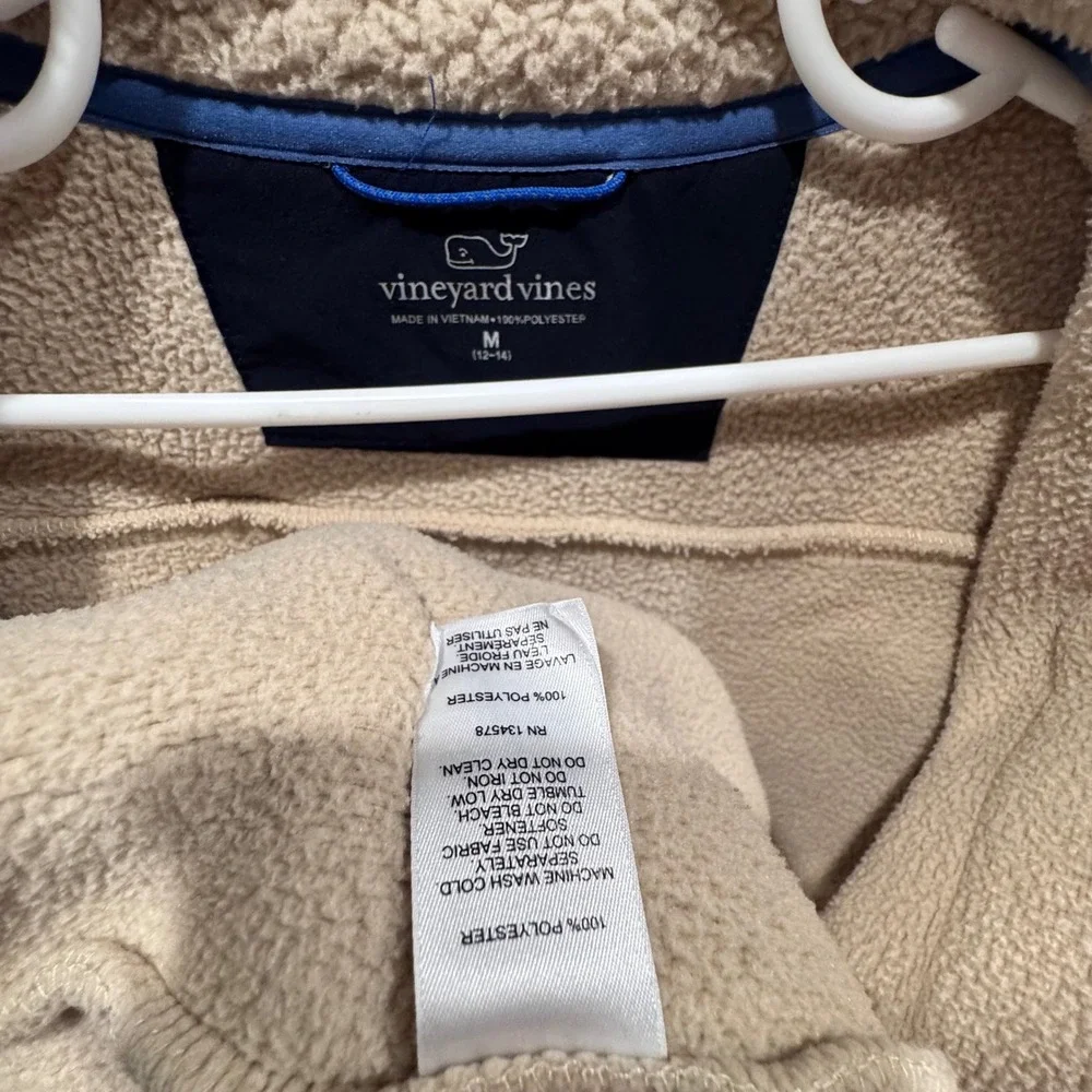 Vineyard Vines Sherpa Fleece Vest Boys Size M 12-14 Cream Tan Excellent Zip Up